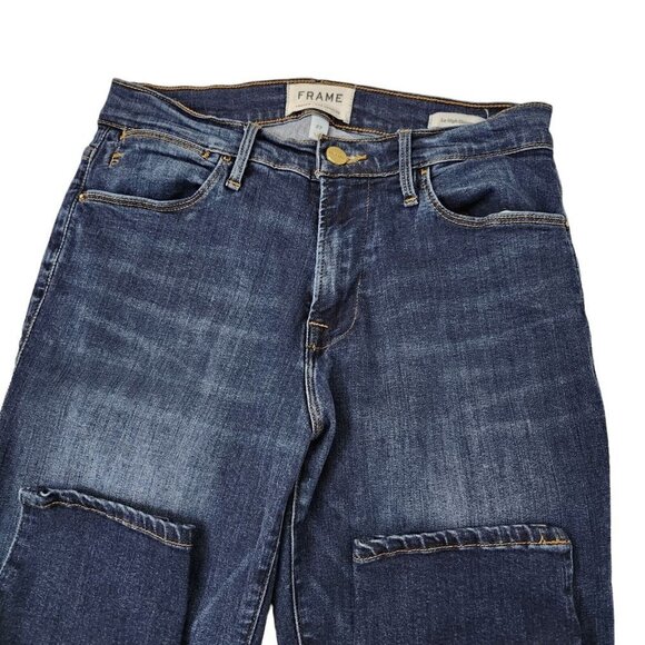 Frame Jeans Womens 27 Le High Skinny Wythe Side Hem Slits Blue Dark Wash Stretch - Picture 3 of 12